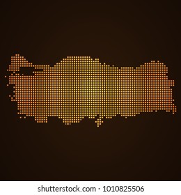Pixel mosaic glow orange dot map on dark background of map of Turkmenistan symbol for your web site design map logo, app, ui, Travel vector eps10, concept Illustration.