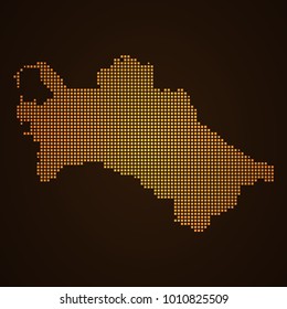 Pixel mosaic glow orange dot map on dark background of map of Turkmenistan symbol for your web site design map logo, app, ui, Travel vector eps10, concept Illustration.