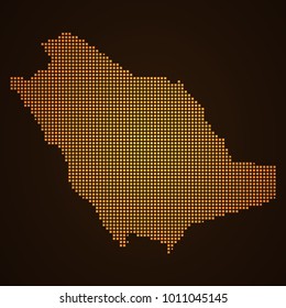 Pixel mosaic glow orange dot map on dark background of map of Saudi Arabia symbol for your web site design map logo, app, ui, Travel vector eps10, concept Illustration.