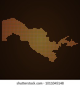 Pixel mosaic glow orange dot map on dark background of map of Uzbekistan symbol for your web site design map logo, app, ui, Travel vector eps10, concept Illustration.