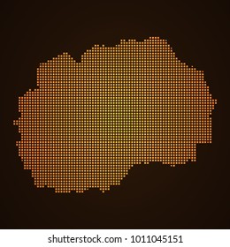 Pixel mosaic glow orange dot map on dark background of map of macedonia symbol for your web site design map logo, app, ui, Travel vector eps10, concept Illustration.