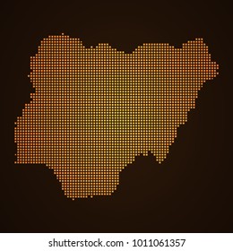 Pixel mosaic glow orange dot map on dark background of map of Nigeria symbol for your web site design map logo, app, ui, Travel vector eps10, concept Illustration.
