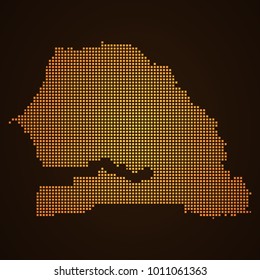 Pixel mosaic glow orange dot map on dark background of map of Senegal symbol for your web site design map logo, app, ui, Travel vector eps10, concept Illustration.