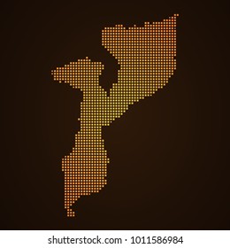 Pixel mosaic glow orange dot map on dark background of map of Mozambique symbol for your web site design map logo, app, ui, Travel vector eps10, concept Illustration.