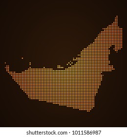 Pixel mosaic glow orange dot map on dark background of map of united arab emirates symbol for your web site design map logo, app, ui, Travel vector eps10, concept Illustration.