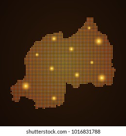Pixel mosaic glow orange dot map with light on dark background of map of Rwanda symbol for your web site design map logo, app, ui, Travel vector eps10, concept Illustration.