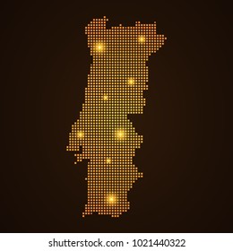 Pixel mosaic glow orange dot map with light on dark background of map of portugal symbol for your web site design map logo, app, ui, Travel vector eps10, concept Illustration.