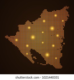 Pixel mosaic glow orange dot map with light on dark background of map of Nicaragua symbol for your web site design map logo, app, ui, Travel vector eps10, concept Illustration.
