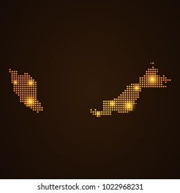Pixel mosaic glow orange dot map with light on dark background of map of Malaysia symbol for your web site design map logo, app, ui, Travel vector eps10, concept Illustration.
