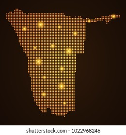 Pixel mosaic glow orange dot map with light on dark background of map of Namibia symbol for your web site design map logo, app, ui, Travel vector eps10, concept Illustration.