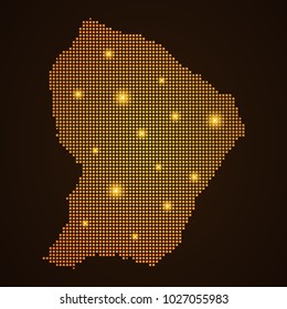 Pixel mosaic glow orange dot map with light on dark background of map of French Guiana symbol for your web site design map logo, app, ui, Travel vector eps10, concept Illustration.