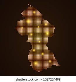 Pixel mosaic glow orange dot map with light on dark background of map of Guyana symbol for your web site design map logo, app, ui, Travel vector eps10, concept Illustration.