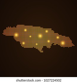 Pixel mosaic glow orange dot map with light on dark background of map of jamaica symbol for your web site design map logo, app, ui, Travel vector eps10, concept Illustration.