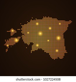 Pixel mosaic glow orange dot map with light on dark background of map of Estonia symbol for your web site design map logo, app, ui, Travel vector eps10, concept Illustration.