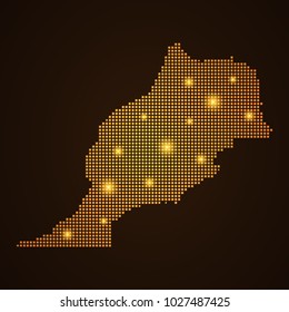Pixel mosaic glow orange dot map with light on dark background of map of morocco symbol for your web site design map logo, app, ui, Travel vector eps10, concept Illustration.