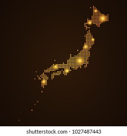 Pixel mosaic glow orange dot map with light on dark background of map of japan symbol for your web site design map logo, app, ui, Travel vector eps10, concept Illustration.