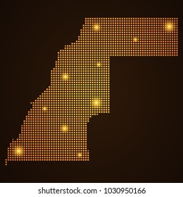 Pixel mosaic glow orange dot map with light on dark background of map of Western Sahara symbol for your web site design map logo, app, ui, Travel vector eps10, concept Illustration.