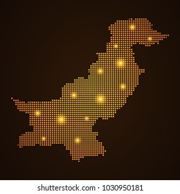 Pixel mosaic glow orange dot map with light on dark background of map of Pakistan symbol for your web site design map logo, app, ui, Travel vector eps10, concept Illustration.