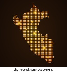 Pixel mosaic glow orange dot map with light on dark background of map of Peru symbol for your web site design map logo, app, ui, Travel vector eps10, concept Illustration.