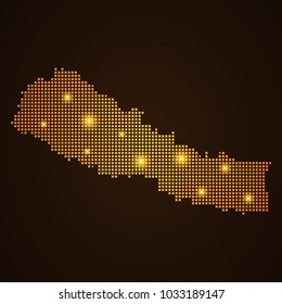 Pixel mosaic glow orange dot map with light on dark background of map of Nepal symbol for your web site design map logo, app, ui, Travel vector eps10, concept Illustration.