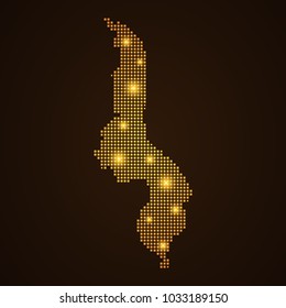 Pixel mosaic glow orange dot map with light on dark background of malawi symbol for your web site design 