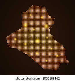 Pixel mosaic glow orange dot map with light on dark background of iraq symbol for your web site design map logo, app, ui, Travel vector eps10, concept Illustration.