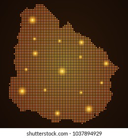 Pixel mosaic glow orange dot map with light on dark background of map of Uruguay symbol for your web site design map logo, app, ui, Travel vector eps10, concept Illustration.