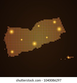 Pixel mosaic glow orange dot map with light on dark background of map of Yemen symbol for your web site design map logo, app, ui, Travel vector eps10, concept Illustration.