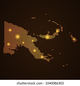 Pixel mosaic glow orange dot map with light on dark background of map of Papua New Guinea symbol for your web site design map logo, app, ui, Travel vector eps10, concept Illustration.
