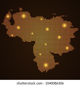Pixel mosaic glow orange dot map with light on dark background of map of Venezuela symbol for your web site design map logo, app, ui, Travel vector eps10, concept Illustration.