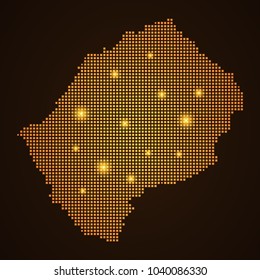 Pixel mosaic glow orange dot map with light on dark background of map of lesotho symbol for your web site design map logo, app, ui, Travel vector eps10, concept Illustration.