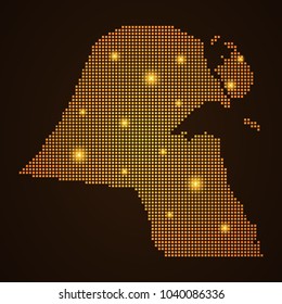 Pixel mosaic glow orange dot map with light on dark background of map of kuwait symbol for your web site design map logo, app, ui, Travel vector eps10, concept Illustration.