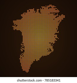 Pixel mosaic glow orange dot map on dark background of map of Greenland symbol for your web site design map logo, app, ui, Travel vector eps10, concept Illustration.