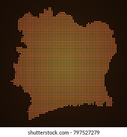Pixel mosaic glow orange dot map on dark background of map of Ivory Coast symbol for your web site design map logo, app, ui, Travel vector eps10, concept Illustration.