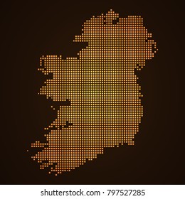 Pixel mosaic glow orange dot map on dark background of map of Ireland symbol for your web site design map logo, app, ui, Travel vector eps10, concept Illustration.
