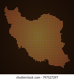 Pixel mosaic glow orange dot map on dark background of map of Iran symbol for your web site design map logo, app, ui, Travel vector eps10, concept Illustration.
