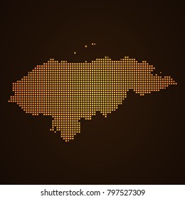 Pixel mosaic glow orange dot map on dark background of map of honduras symbol for your web site design map logo, app, ui, Travel vector eps10, concept Illustration.