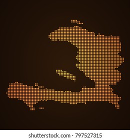 Pixel mosaic glow orange dot map on dark background of map of haiti symbol for your web site design map logo, app, ui, Travel vector eps10, concept Illustration.
