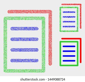 Pixel and mosaic list page icons. Vector icon of list page formed of random round dots. Other pictogram is composed from square dots.