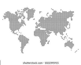 Pixel mosaic Map of World on white background. for your web site design map logo, app, ui, Travel vector illustration eps10.