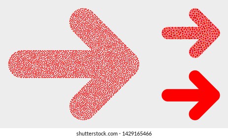 Pixel and mosaic right direction arrow icons. Vector icon of right direction arrow composed of scattered spheric points. Other pictogram is composed from square dots.