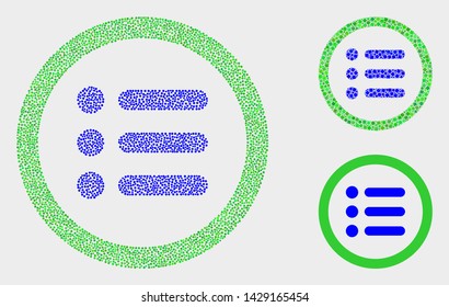 Pixel and mosaic rounded items icons. Vector icon of rounded items formed of random round elements. Other pictogram is formed from square dots.