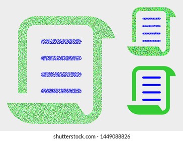 Pixel and mosaic scroll list icons. Vector icon of scroll list organized of random spheric points. Other pictogram is designed from rectangle elements.