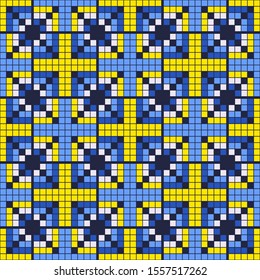 Pixel mosaic. Seamless background. Tribal pattern. Folk motif. Vector illustration for web design or print.