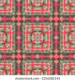 Pixel mosaic seamless pattern design, Repeat textile design. Fabric print