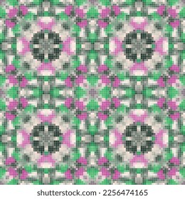 Pixel mosaic seamless pattern design, Repeat textile design, Fabric print.