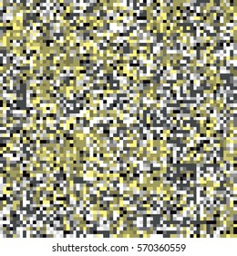 Pixel mosaic seamless pattern in golden tones. Repeating texture with gold colored square points. Geometric vector background.