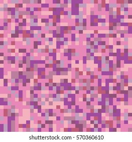 Pixel mosaic seamless pattern in purple tones. Repeating texture with violet colored square points. Geometric vector background.