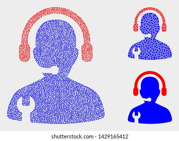Pixel and mosaic service operator icons. Vector icon of service operator combined of randomized circle dots. Other pictogram is formed from dots.