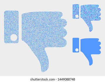 Pixel and mosaic thumb down icons. Vector icon of thumb down constructed with irregular spheric dots. Other pictogram is constructed from dots.